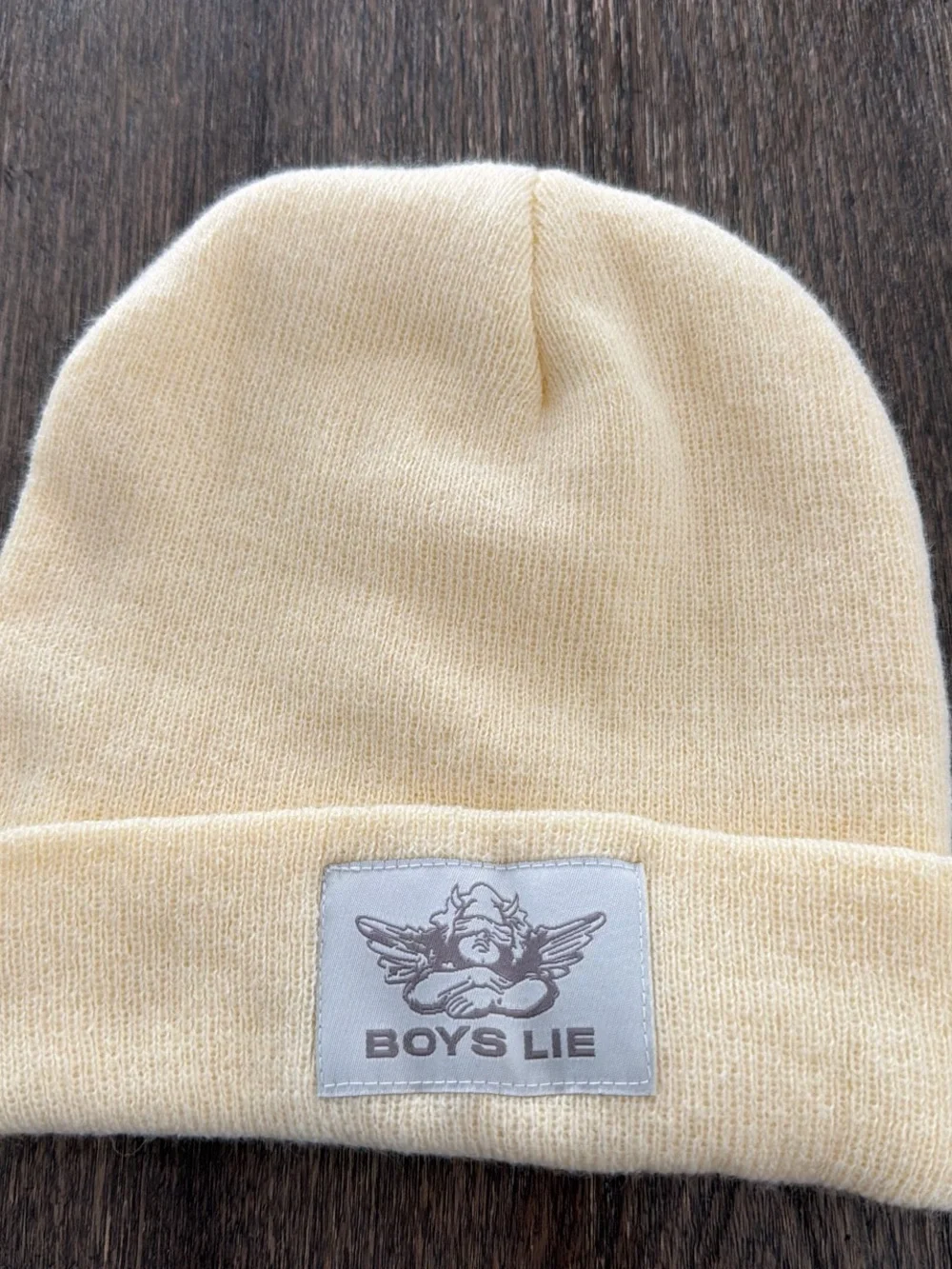 BOYS LIE Kids Beanie Hat in Pale Yellow with Logo Patch